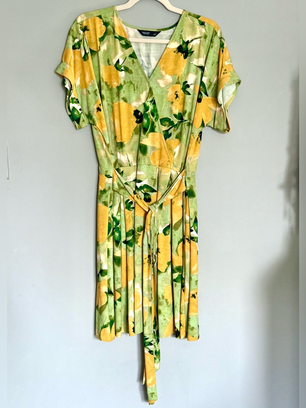 Simply Vera Vera Wang Green and Yellow Floral Wrap Dress